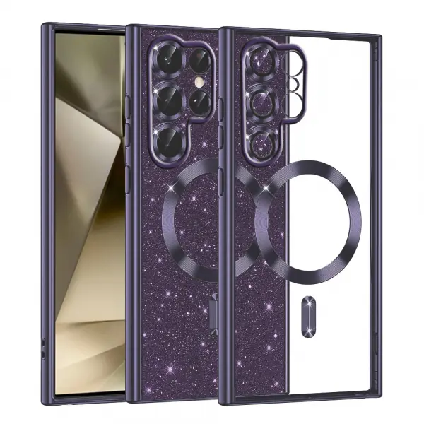Husa MagSafe pentru Samsung Galaxy S22 Ultra 5G S908, Techsuit, Luxury Glitter, Mov Inchis