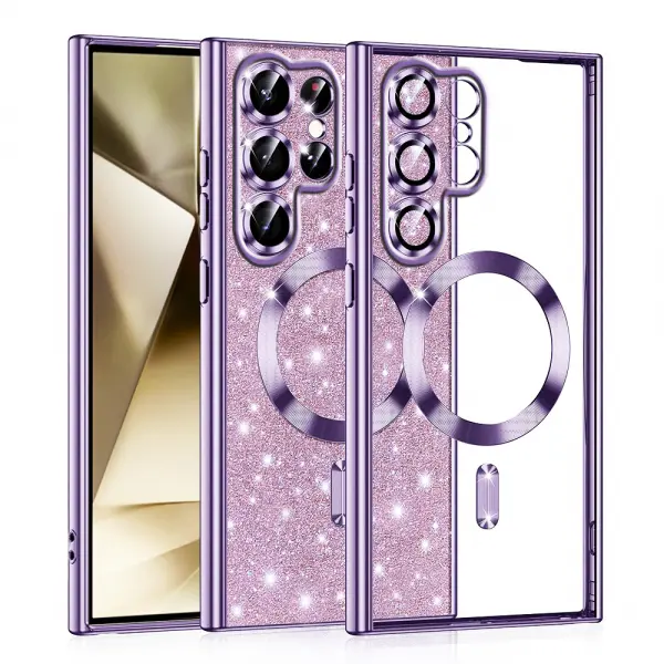 Husa MagSafe pentru Samsung Galaxy S22 Ultra 5G S908, Techsuit, Luxury Glitter, Mov Deschis