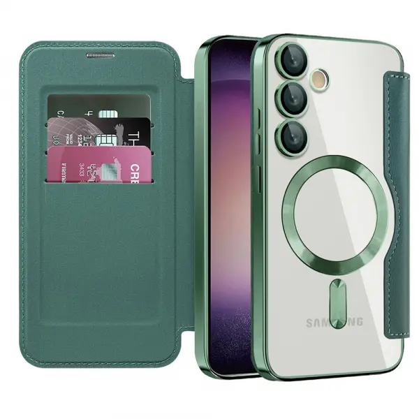 Husa MagSafe pentru Samsung Galaxy S23+ S916, Techsuit, SmartMag Book, Verde