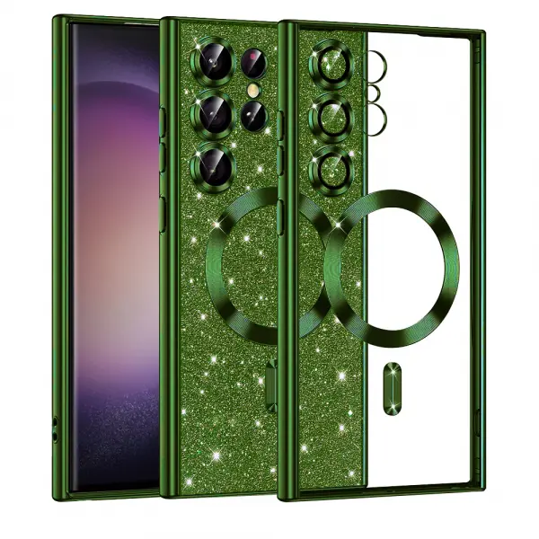 Husa MagSafe pentru Samsung Galaxy S23 Ultra S918, Techsuit, Luxury Glitter, Verde Inchis