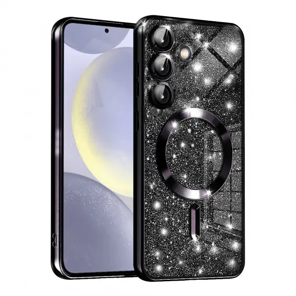 Husa MagSafe pentru Samsung Galaxy S24 S921, Techsuit, Luxury Glitter, Neagra