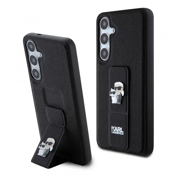 Husa MagSafe pentru Samsung Galaxy S24+ S926, Karl Lagerfeld, Saffiano Gripstand Karl & Choupette, Neagra