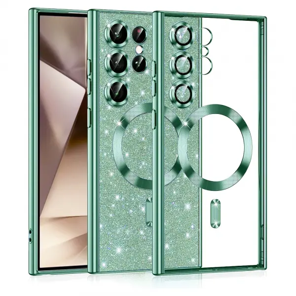 Husa MagSafe pentru Samsung Galaxy S24 Ultra S928, Techsuit, Luxury Glitter, Verde Deschis