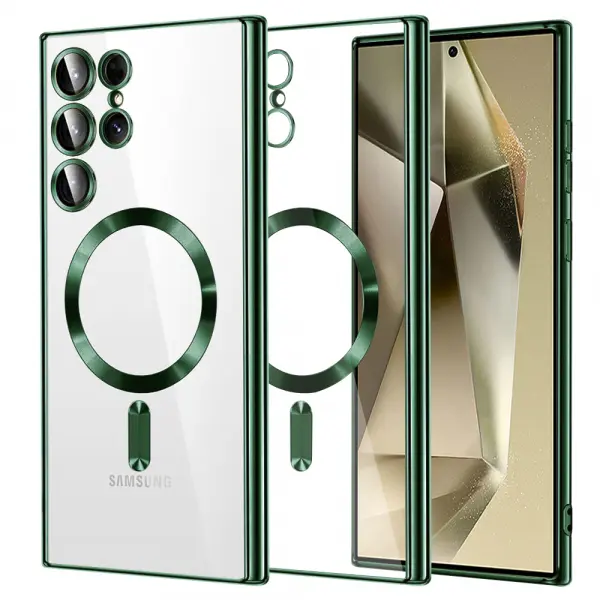 Husa MagSafe pentru Samsung Galaxy S24 Ultra S928, Techsuit, Luxury Crystal, Verde Inchis