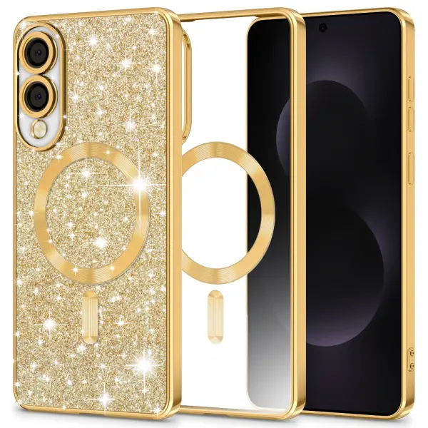 Husa MagSafe pentru Samsung Galaxy S25 Edge S937, Techsuit, Luxury Glitter, Aurie