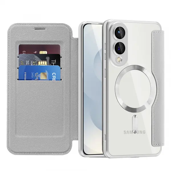 Husa MagSafe pentru Samsung Galaxy S25 Edge S937, Techsuit, SmartMag Book, Gri