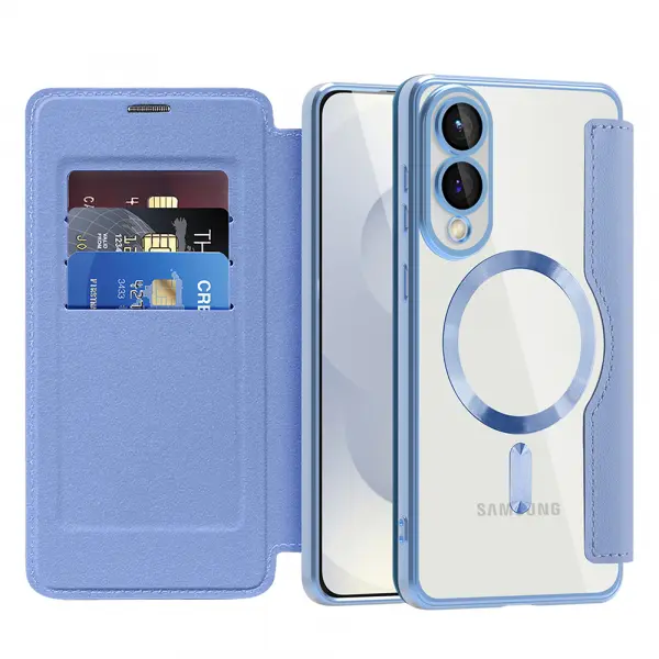 Husa MagSafe pentru Samsung Galaxy S25 Edge S937, Techsuit, SmartMag Book, Bleu