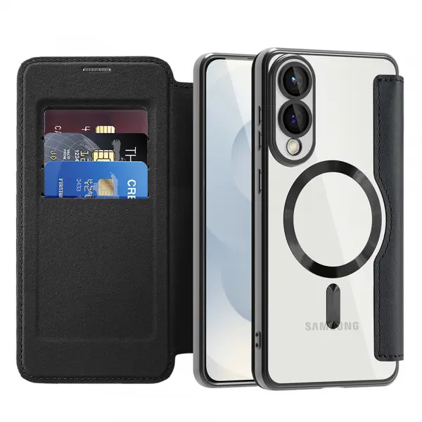 Husa MagSafe pentru Samsung Galaxy S25 Edge S937, Techsuit, SmartMag Book, Neagra