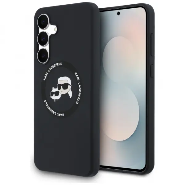 Husa MagSafe pentru Samsung Galaxy S25 FE, Karl Lagerfeld, Silicone Karl & Choupette's Heads, Neagra