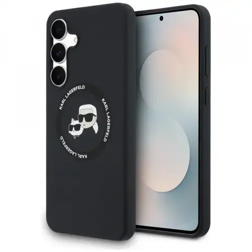 Husa MagSafe pentru Samsung Galaxy S25 FE, Karl Lagerfeld, Silicone Karl & Choupette's Heads, Neagra