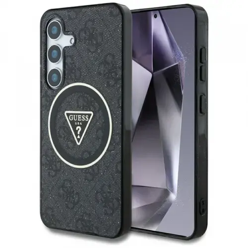 Husa MagSafe pentru Samsung Galaxy S25 S931, Guess, IML Glitter 4G Circle Triangle, Neagra