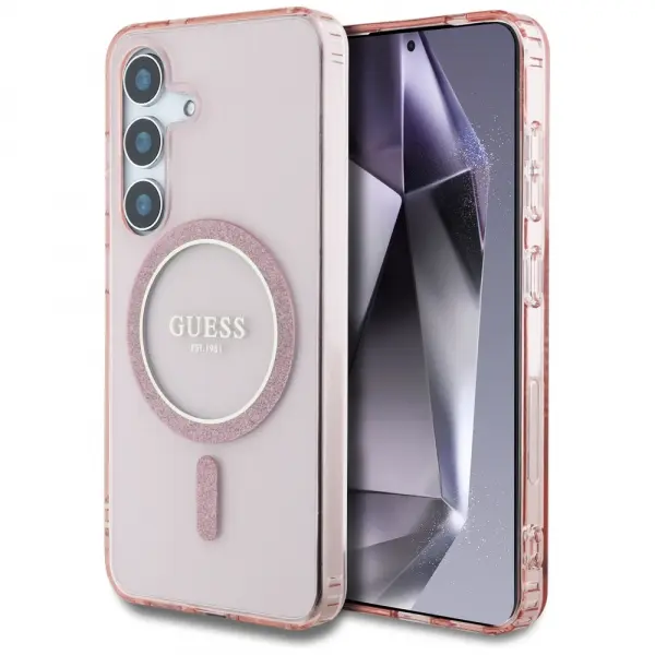 Husa MagSafe pentru Samsung Galaxy S25 S931, Guess, IML Glitter Circle, Roz