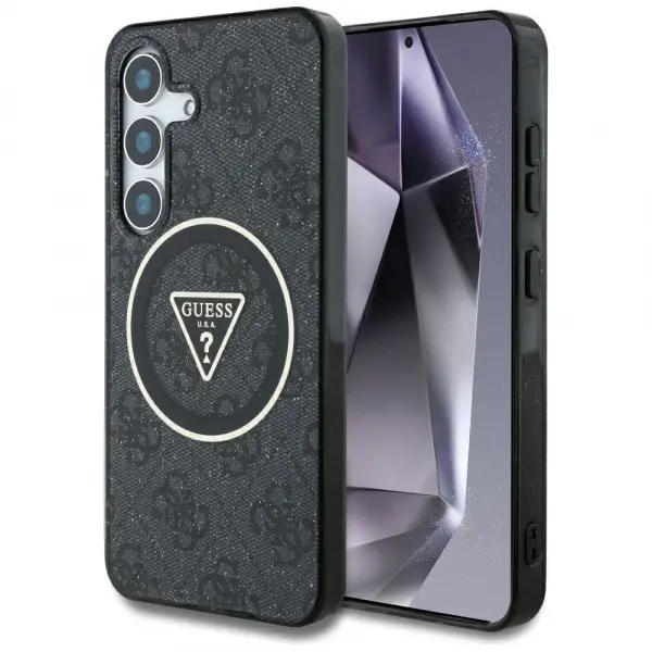 Husa MagSafe pentru Samsung Galaxy S25 S931, Guess, IML Glitter 4G Circle Triangle, Neagra