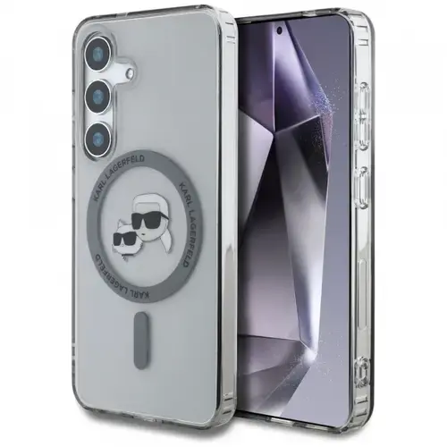 Husa MagSafe pentru Samsung Galaxy S25 S931, Karl Lagerfeld, IML Metal Karl & Choupette's Heads, Neagra