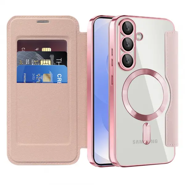 Husa MagSafe pentru Samsung Galaxy S25+ S936, Techsuit, SmartMag Book, Roz