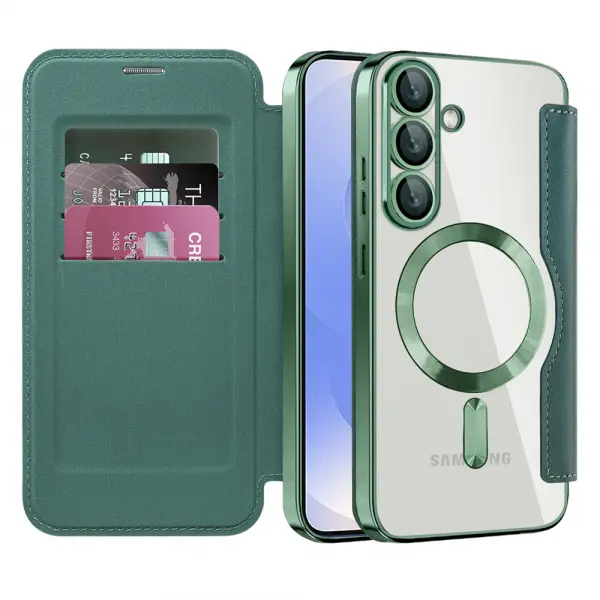 Husa MagSafe pentru Samsung Galaxy S25+ S936, Techsuit, SmartMag Book, Verde