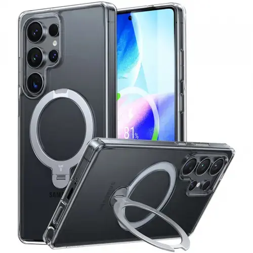 Husa MagSafe pentru Samsung Galaxy S25 Ultra S938, Torras, Ostand Spin, Transparenta