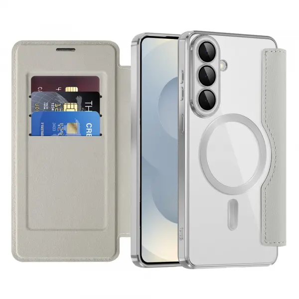 Husa MagSafe pentru Samsung Galaxy S26 Plus S947, Techsuit, SmartMag Book, Gri