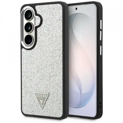 Husa MagSafe pentru Samsung Galaxy S26 S942, Guess, Fixed Glitter Triangle Logo, Argintie