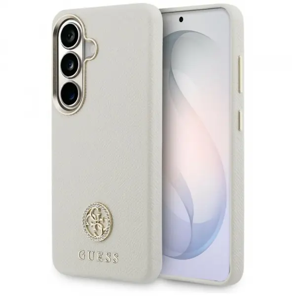 Husa MagSafe pentru Samsung Galaxy S26 S942, Guess, Rhinestone Round Logo, Bej