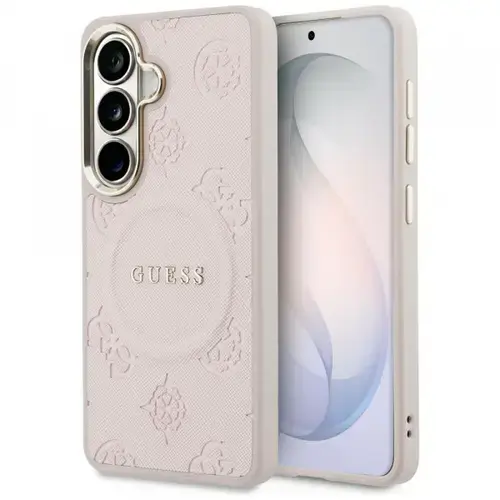 Husa MagSafe pentru Samsung Galaxy S26 S942, Guess, Saffiano Peony Embossed Ring, Roz
