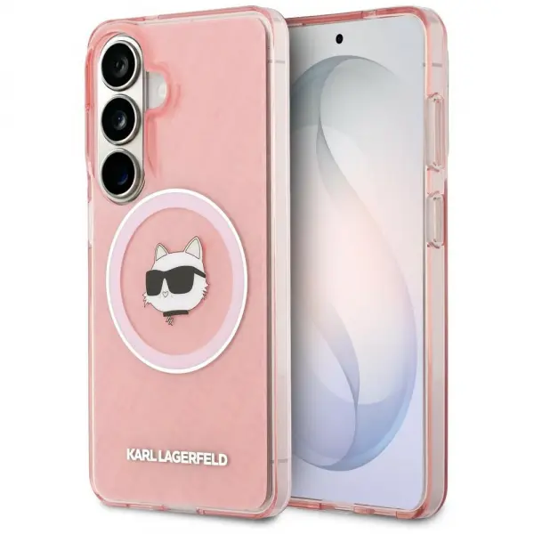 Husa MagSafe pentru Samsung Galaxy S26 S942, Karl Lagerfeld, IML Choupette Head on KL Repeated Logo, Roz