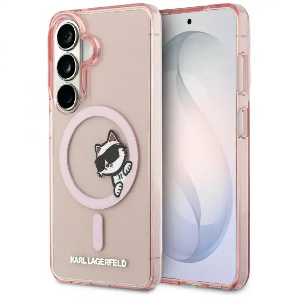 Husa MagSafe pentru Samsung Galaxy S26 S942, Karl Lagerfeld, IML Choupette Peekaboo Logo, Roz