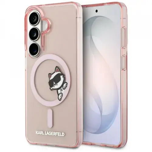 Husa MagSafe pentru Samsung Galaxy S26 S942, Karl Lagerfeld, IML Choupette Peekaboo Logo, Roz
