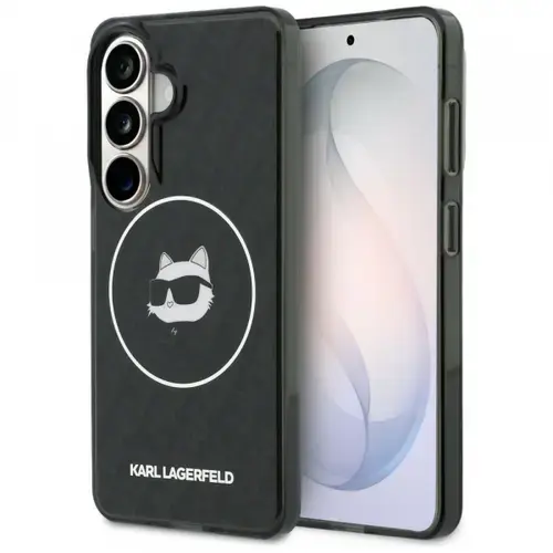 Husa MagSafe pentru Samsung Galaxy S26 S942, Karl Lagerfeld, IML Choupette Head on KL Repeated Logo, Negru
