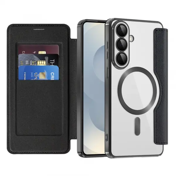 Husa MagSafe pentru Samsung Galaxy S26 S942, Techsuit, SmartMag Book, Neagra