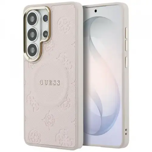 Husa MagSafe pentru Samsung Galaxy S26 Ultra S948, Guess, Saffiano Peony Embossed Ring, Roz