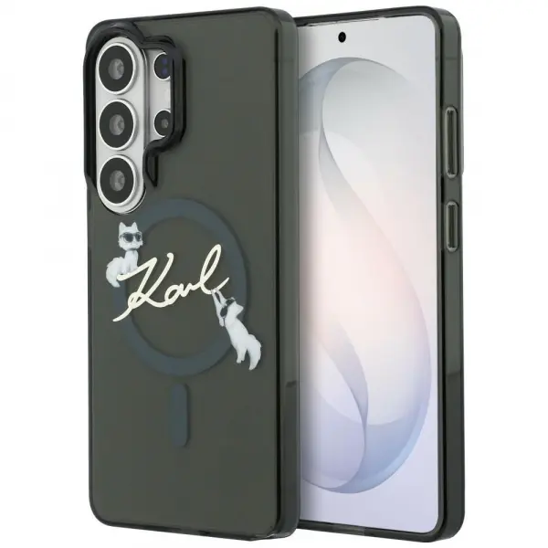 Husa MagSafe pentru Samsung Galaxy S26 Ultra S948, Karl Lagerfeld, IML Choupette Karl Script Logo, Neagra