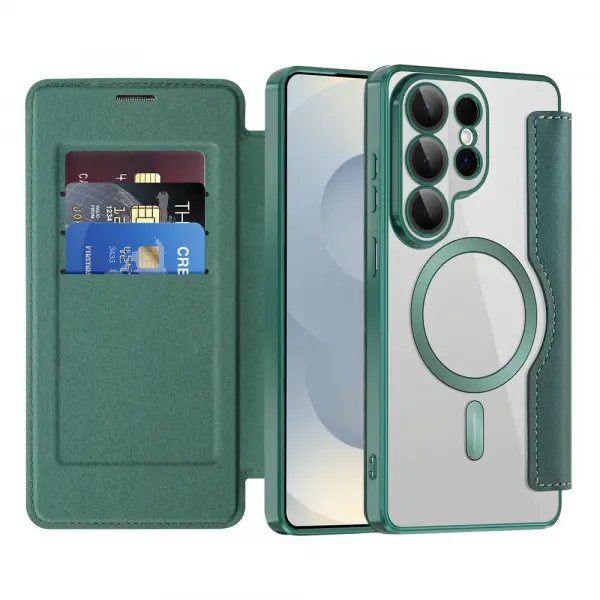 Husa MagSafe pentru Samsung Galaxy S26 Ultra S948, Techsuit, SmartMag Book, Verde