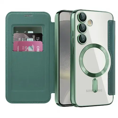Husa MagSafe Techsuit SmartMag Book pentru Samsung Galaxy S24 S921 (Verde)