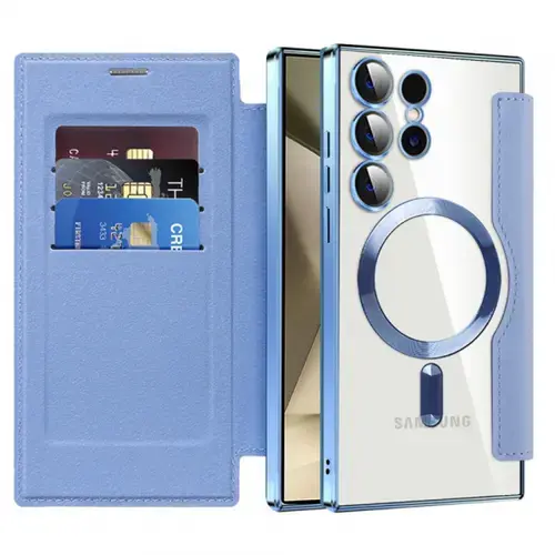 Husa MagSafe Techsuit SmartMag Book pentru Samsung Galaxy S24 Ultra S928 (Albastru)