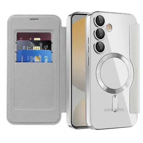Husa MagSafe Techsuit SmartMag Book pentru Samsung Galaxy S24 FE S721 (Gri)