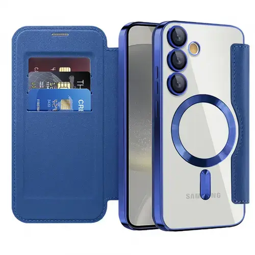 Husa MagSafe Techsuit SmartMag Book pentru Samsung Galaxy S24+ S926 (Albastru)