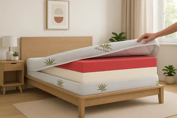 Husa matlasata pentru saltea Aloe Vera lavabila, detasabila si cu fermoar 200 x 200 x 20 cm