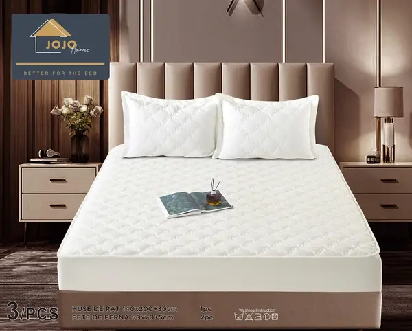 Husa matlasata tip topper din catifea + 2 Fete de Perne - Saltea 140x200- HUM39