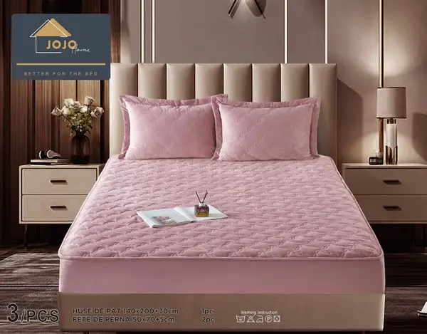 Husa matlasata tip topper din catifea + 2 Fete de Perne - Saltea 140x200- HUM43