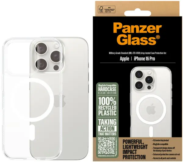 Husă PanzerGlass - HardCase White MagSafe, iPhone 16 Pro, transparent