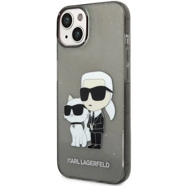 Husa pentru Apple iPhone 14 Plus, Karl Lagerfeld, IML Glitter Karl and Choupette NFT, Neagra