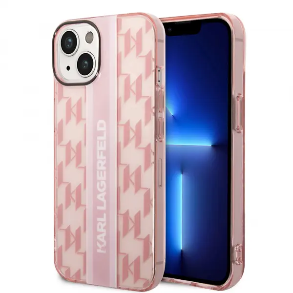 Husa pentru Apple iPhone 14 Plus, Karl Lagerfeld, Monogram Stripe, Roz