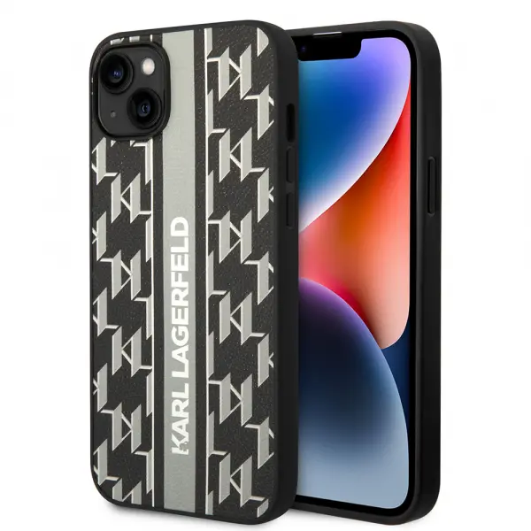 Husa pentru Apple iPhone 14 Plus, Karl Lagerfeld, Monogram Stripe, Gri