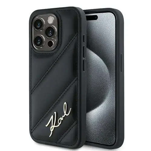 Husa pentru Apple iPhone 14 Pro, Karl Lagerfeld, Diagonal Quilted Script, Neagra