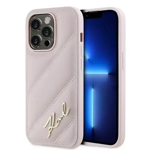 Husa pentru Apple iPhone 14 Pro, Karl Lagerfeld, Diagonal Quilted Script, Roz
