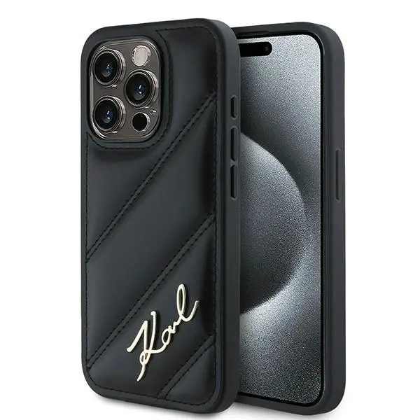 Husa pentru Apple iPhone 14 Pro, Karl Lagerfeld, Diagonal Quilted Script, Neagra