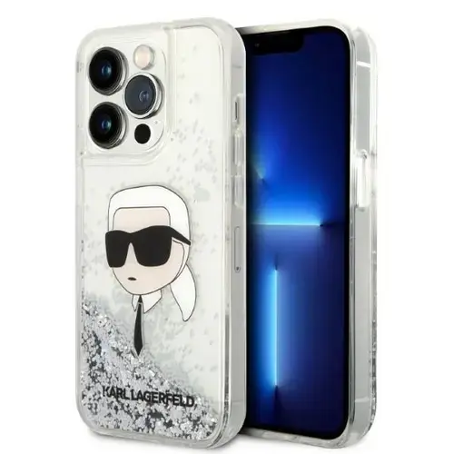 Husa pentru Apple iPhone 14 Pro Max, Karl Lagerfeld, Glitter Karl's Head, Argintie