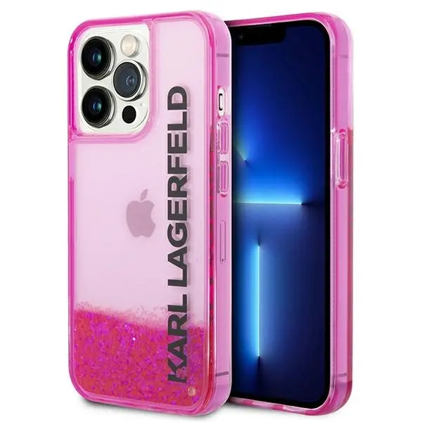 Husa pentru Apple iPhone 14 Pro Max, Karl Lagerfeld, Liquid Glitter KL Logo, Roz