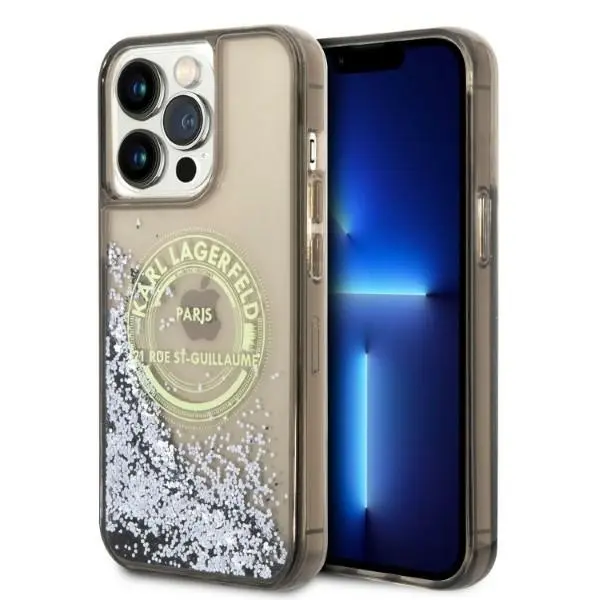 Husa pentru Apple iPhone 14 Pro Max, Karl Lagerfeld, Liquid Glitter RSG, Neagra